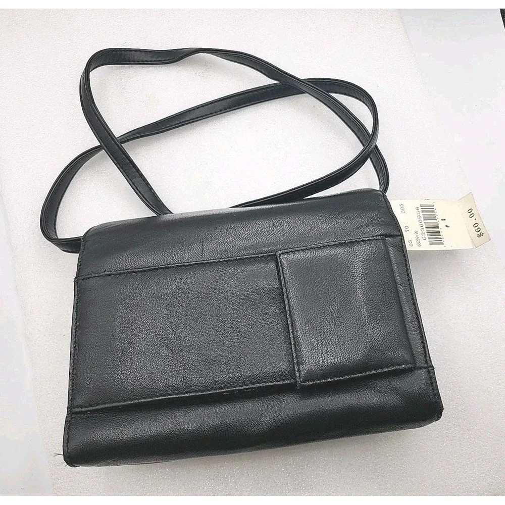 Vintage Wilson Leather Black Crossbody Multi Compartments Purse Handbag - Picture 7 of 8